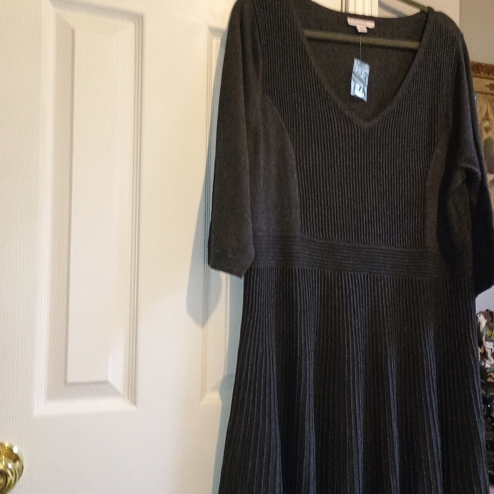 Isaac Mizrahi Live Gen 7 Black Ribbed Knit Sweater Dress 1X NWT Midi Stretchy - Picture 7 of 11